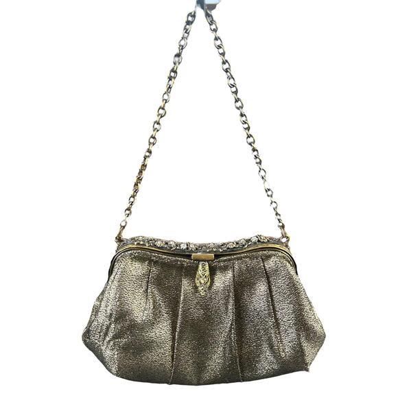 Menbur Event Clutch Gold Tone Metallic Bejewelled Ornate Clasp Retro Handbag - Picture 1 of 14